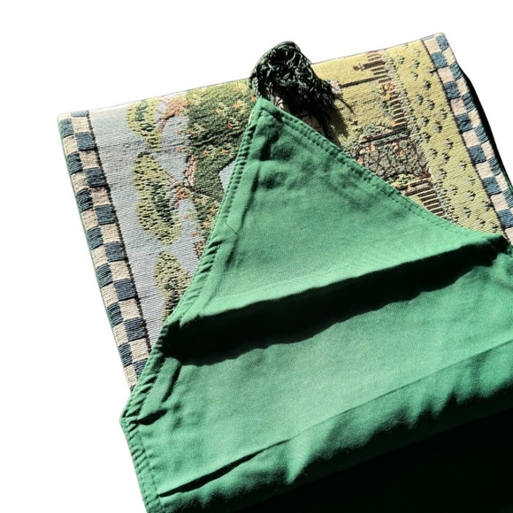 Countryside Tapestry Table Runner | Green & Blue | Green Tassels | 13" x… - Picture 8 of 12
